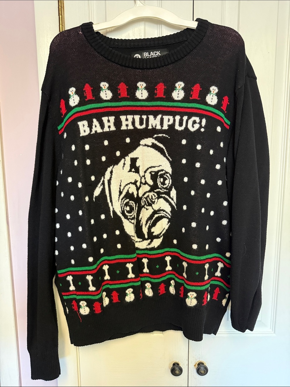 Black 'Bah Humpug' Knit Holiday Sweater Size XL